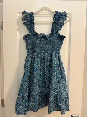 Hill House Navy Blue Smocked Mini Dress with Ruffle Straps